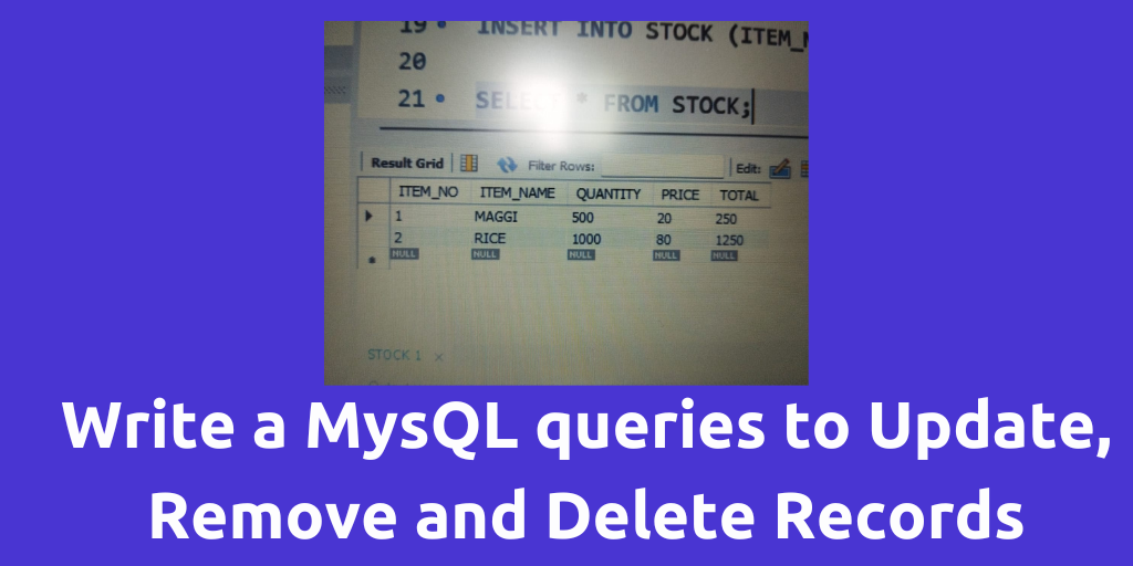 Read more about the article Write MySQL queries to Update, Remove and Delete records in a stock table